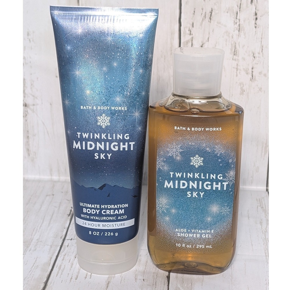 Bath Body Works Twinkling Midnight Sky Body‎ Cream Shower Gel Set NEW